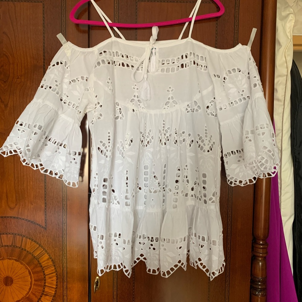 NWOT Antica Sartoria Positano Italy eyelet off shoulders white top cotton